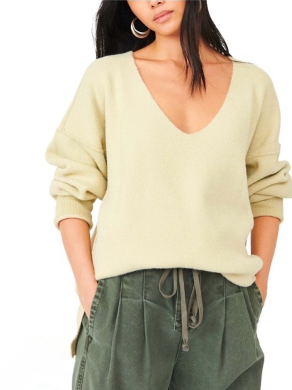 Free People Sweater Weather V-Neck Oversized Cream Sweater
